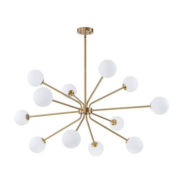 Chandelierias - 12 - Light Sunburst Frosted Glass Sputnik Chandelier - Chandeliers - Brass -