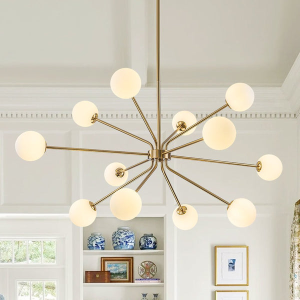 Chandelierias - 12 - Light Sunburst Frosted Glass Sputnik Chandelier - Chandeliers - Brass -