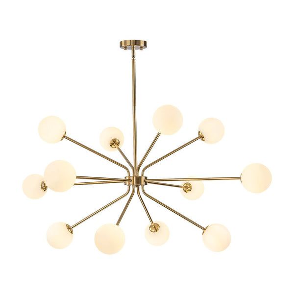 Chandelierias - 12 - Light Sunburst Frosted Glass Sputnik Chandelier - Chandeliers - Brass -
