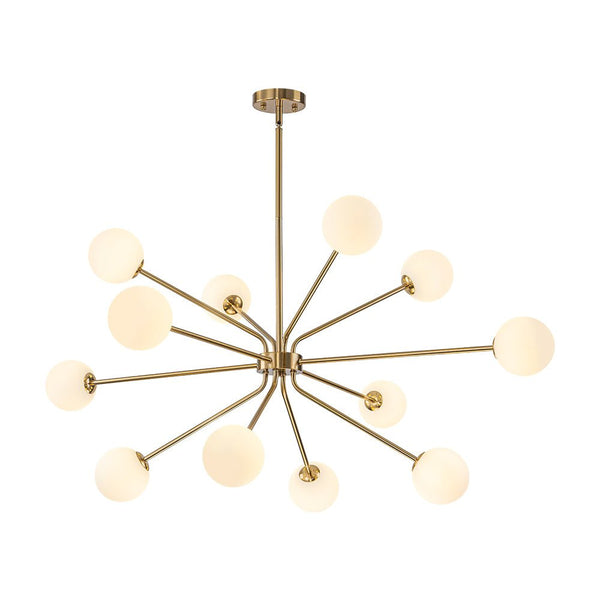 Chandelierias - 12 - Light Sunburst Frosted Glass Sputnik Chandelier - Chandeliers - Brass -