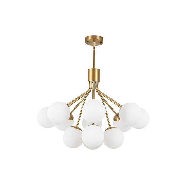Chandelierias-12-Light Sunburst Frosted Opal Glass Tiered Chandelier-Chandeliers-Brass-