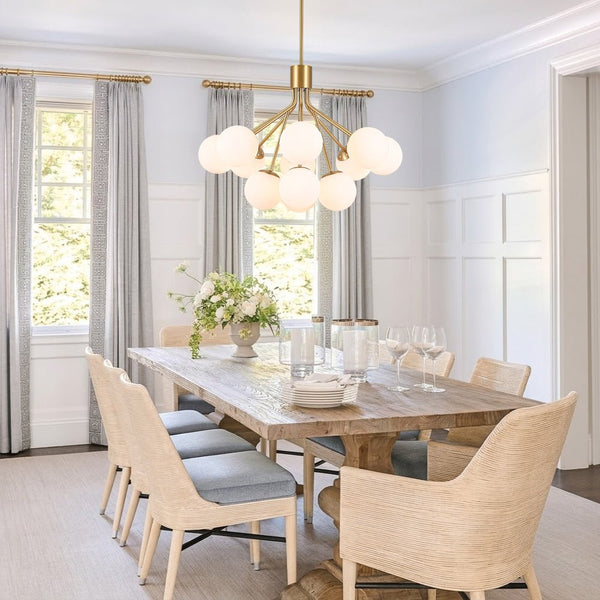 Chandelierias-12-Light Sunburst Frosted Opal Glass Tiered Chandelier-Chandeliers-Brass-