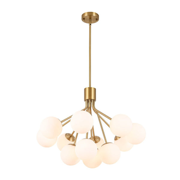 Chandelierias-12-Light Sunburst Frosted Opal Glass Tiered Chandelier-Chandeliers-Brass-