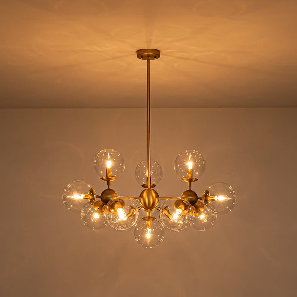 Chandelierias - 13 - Light Mid - century Molecular Clear Glass Branch Chandelier - Chandeliers - Brass -