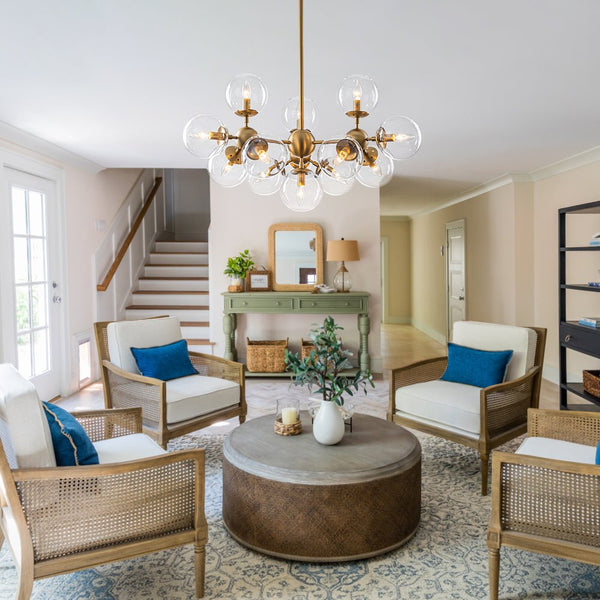 Chandelierias - 13 - Light Mid - century Molecular Clear Glass Branch Chandelier - Chandeliers - Brass -