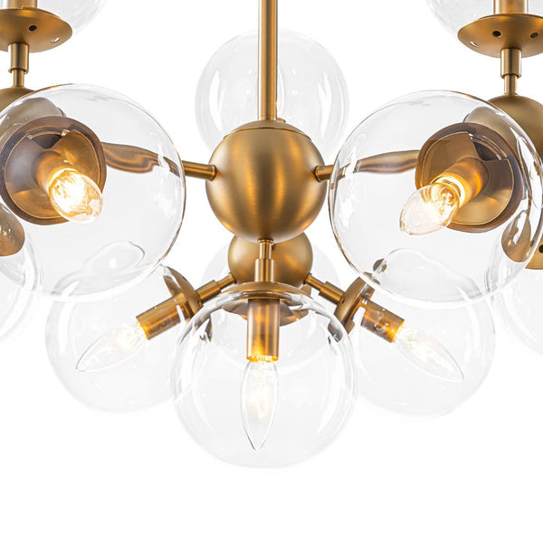 Chandelierias - 13 - Light Mid - century Molecular Clear Glass Branch Chandelier - Chandeliers - Brass -