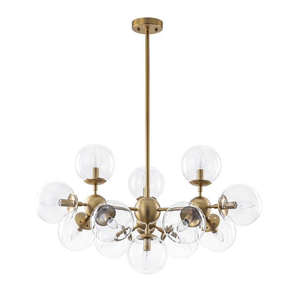 Chandelierias - 13 - Light Mid - century Molecular Clear Glass Branch Chandelier - Chandeliers - Brass -