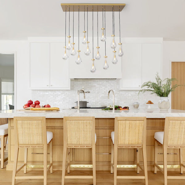 Chandelierias - 13 - Light Raindrop Blown Clear Glass Cluster Pendant Chandelier - Chandeliers - Gold -