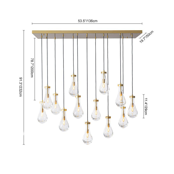 Chandelierias - 13 - Light Raindrop Blown Clear Glass Cluster Pendant Chandelier - Chandeliers - Gold -