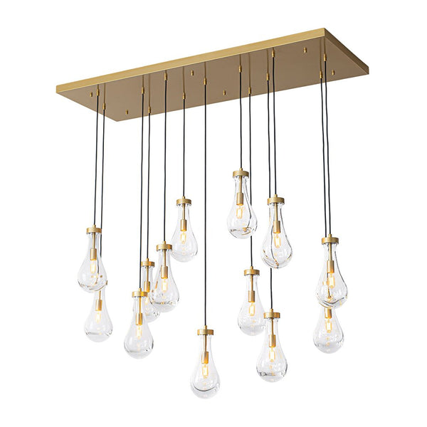 Chandelierias - 13 - Light Raindrop Blown Clear Glass Cluster Pendant Chandelier - Chandeliers - Gold -