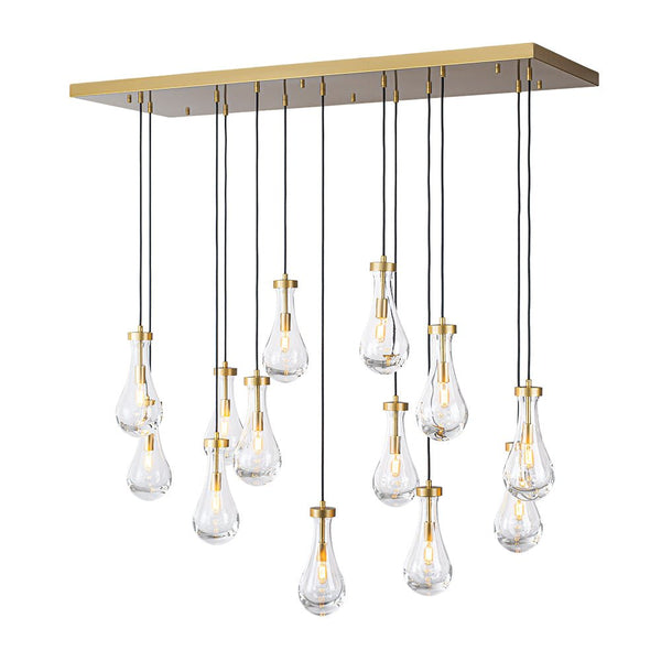 Chandelierias - 13 - Light Raindrop Blown Clear Glass Cluster Pendant Chandelier - Chandeliers - Gold -