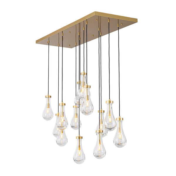 Chandelierias - 13 - Light Raindrop Blown Clear Glass Cluster Pendant Chandelier - Chandeliers - Gold -