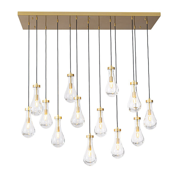 Chandelierias - 13 - Light Raindrop Blown Clear Glass Cluster Pendant Chandelier - Chandeliers - Gold -