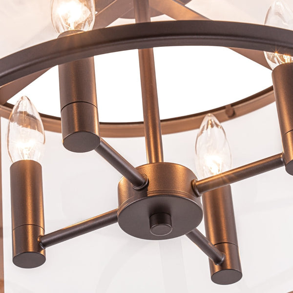 Chandelierias-15.7in. Wide Farmhouse 4-Light Clear Curved Glass Drum Semi-flush Mount-Semi Flush-Oil-rubbed Bronze-