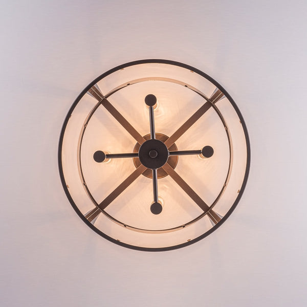 Chandelierias-15.7in. Wide Farmhouse 4-Light Clear Curved Glass Drum Semi-flush Mount-Semi Flush-Oil-rubbed Bronze-