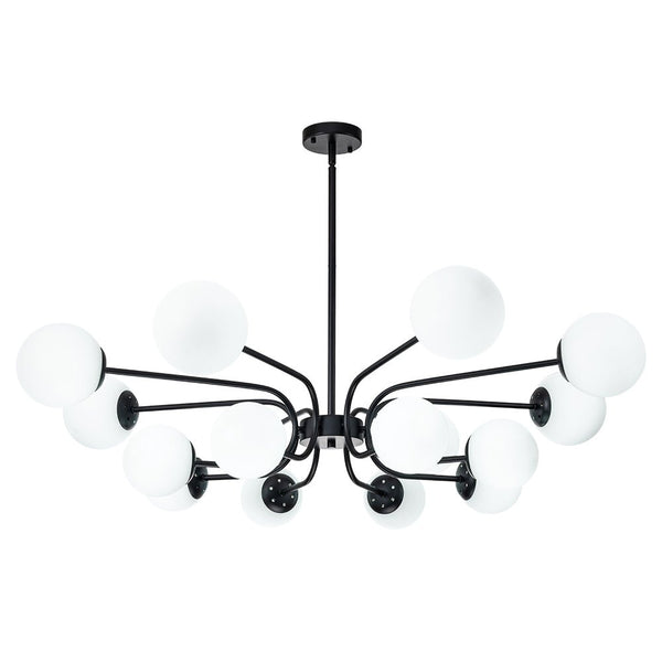 Chandelierias-16-Light Tiered Frosted Glass Globe Sputnik Chandelier-Chandelier-Black-