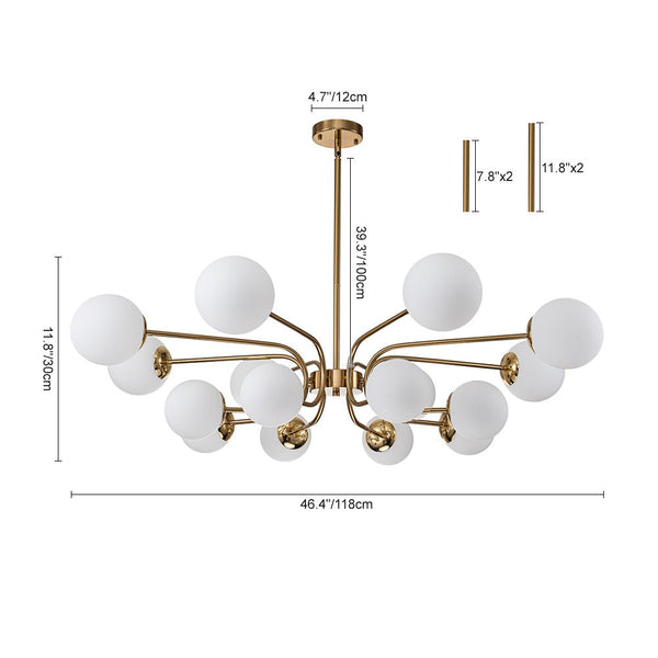 Chandelierias-16-Light Tiered Frosted Glass Globe Sputnik Chandelier-Chandelier-Black-