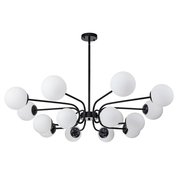 Chandelierias-16-Light Tiered Frosted Glass Globe Sputnik Chandelier-Chandelier-Black-