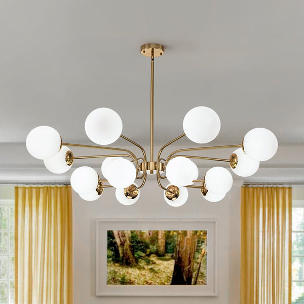 Chandelierias-16-Light Tiered Frosted Glass Globe Sputnik Chandelier-Chandelier-Brass-