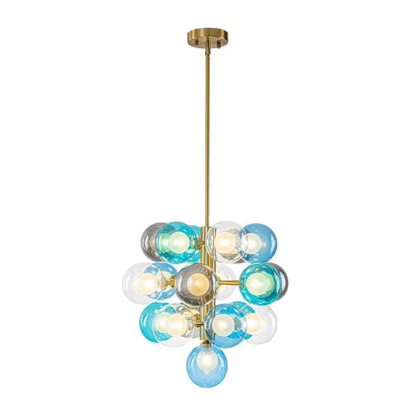 Chandelierias - 19 - Light Multicolored Glass Bubble Tiered Chandelier - Chandeliers - Blue Tone -