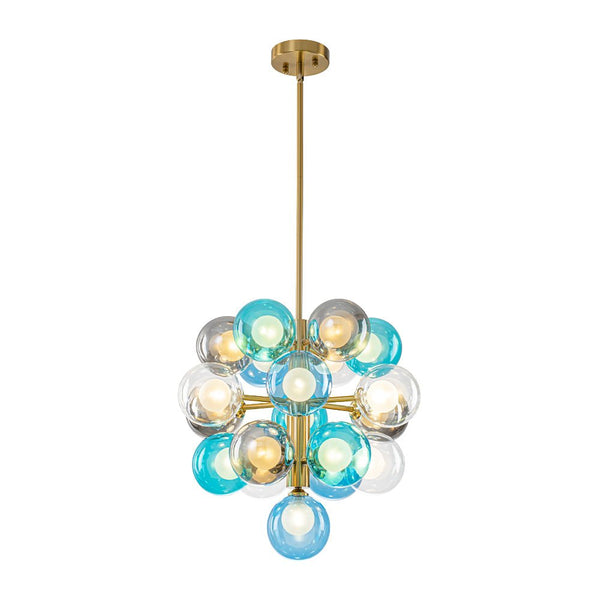 Chandelierias - 19 - Light Multicolored Glass Bubble Tiered Chandelier - Chandeliers - Blue Tone -