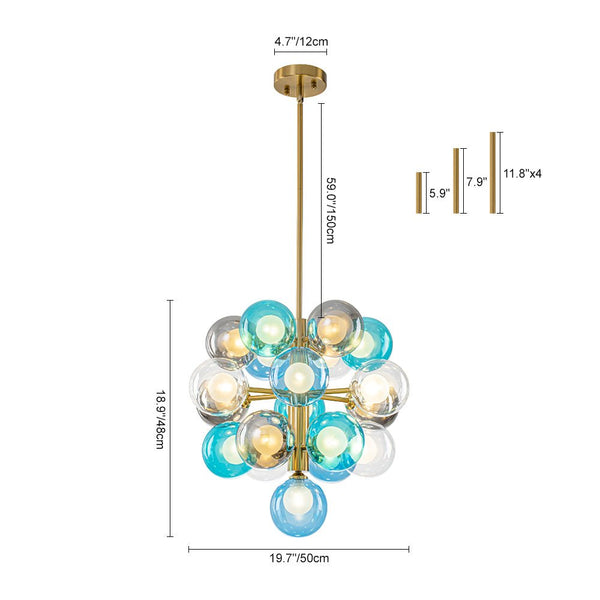 Chandelierias - 19 - Light Multicolored Glass Bubble Tiered Chandelier - Chandeliers - Blue Tone -