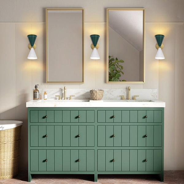 Chandelierias - 2 - Light Color - block Slanted Hourglass - Shaped Iron Wall Sconce - Wall Light - Blue & White -