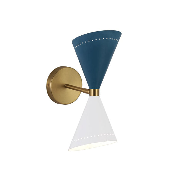 Chandelierias - 2 - Light Color - block Slanted Hourglass - Shaped Iron Wall Sconce - Wall Light - Blue & White -