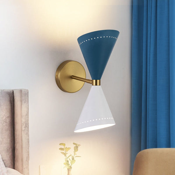 Chandelierias - 2 - Light Color - block Slanted Hourglass - Shaped Iron Wall Sconce - Wall Light - Blue & White -