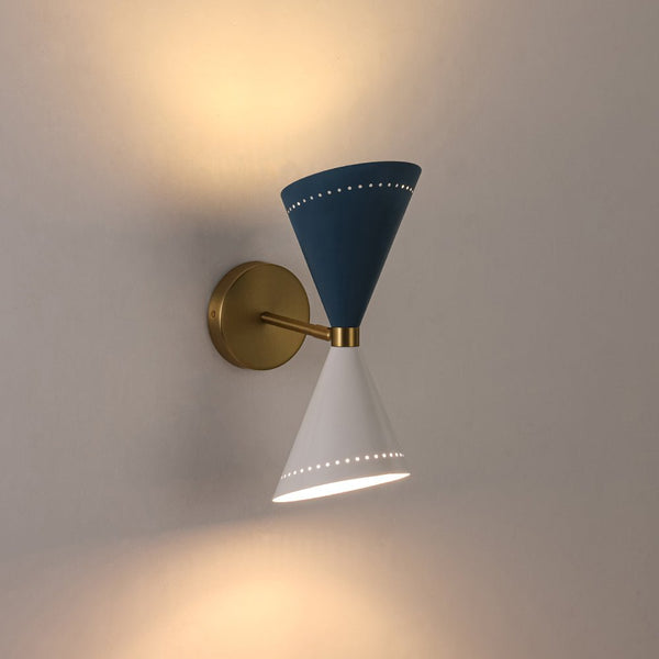 Chandelierias - 2 - Light Color - block Slanted Hourglass - Shaped Iron Wall Sconce - Wall Light - Blue & White -