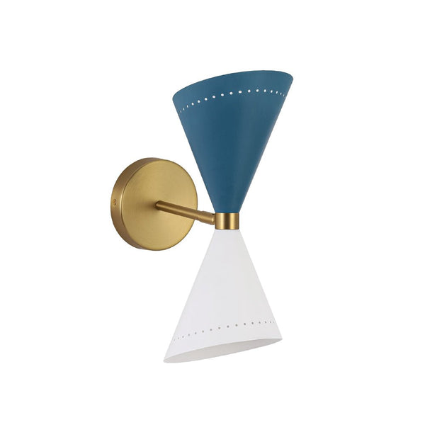 Chandelierias - 2 - Light Color - block Slanted Hourglass - Shaped Iron Wall Sconce - Wall Light - Blue & White -