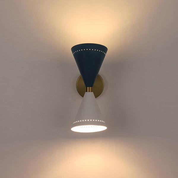 Chandelierias - 2 - Light Color - block Slanted Hourglass - Shaped Iron Wall Sconce - Wall Light - Blue & White -