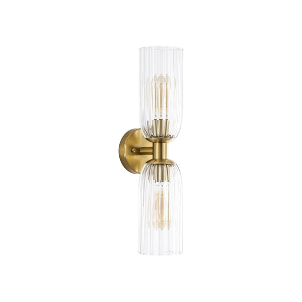 Chandelierias-2-Light Cylinder Tube Ribbed Glass Vanity Light-Wall Light-Brushed Brass-1-Pack