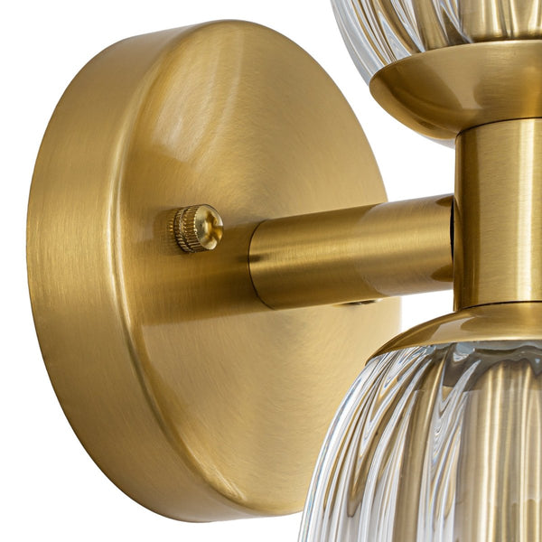 Chandelierias-2-Light Cylinder Tube Ribbed Glass Vanity Light-Wall Light-Brushed Brass-1-Pack