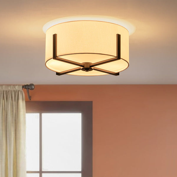 Chandelierias - 2 - Light Fabric Lampshade Drum Semi - Flush Mount - Semi Flush - Black -