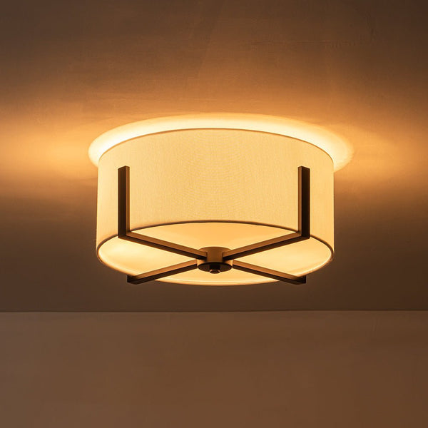 Chandelierias - 2 - Light Fabric Lampshade Drum Semi - Flush Mount - Semi Flush - Black -