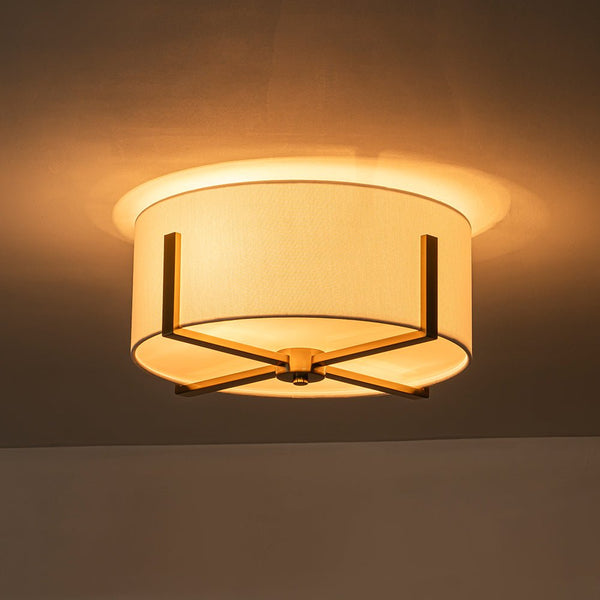 Chandelierias - 2 - Light Fabric Lampshade Drum Semi - Flush Mount - Semi Flush - Brass -