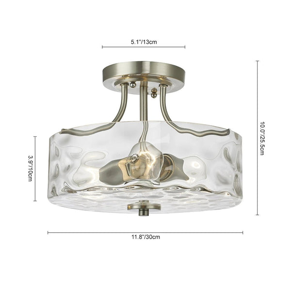 Chandelierias - 2 - Light Hammered Glass Drum Semi - Flush Mount - Semi Flush -