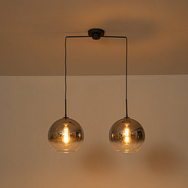 Chandelierias - 2 - Light Hand - blown Smoked Mirror Glass Drop Pendant - Chandeliers - Matte Black -