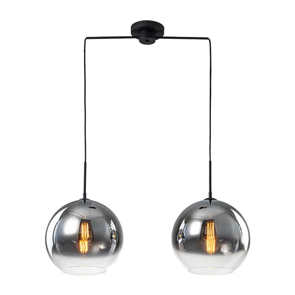 Chandelierias - 2 - Light Hand - blown Smoked Mirror Glass Drop Pendant - Chandeliers - Matte Black -