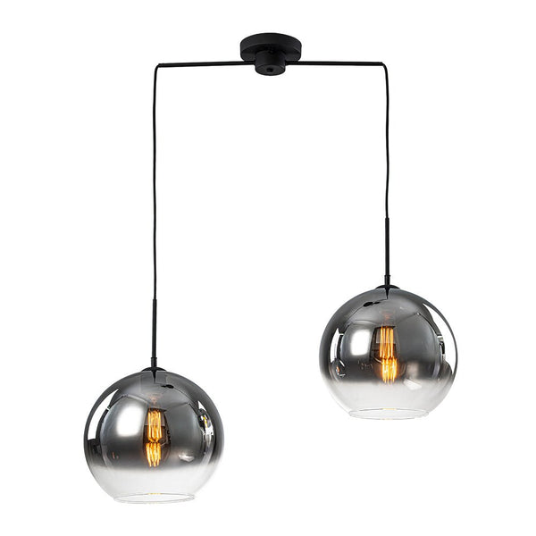 Chandelierias - 2 - Light Hand - blown Smoked Mirror Glass Drop Pendant - Chandeliers - Matte Black -