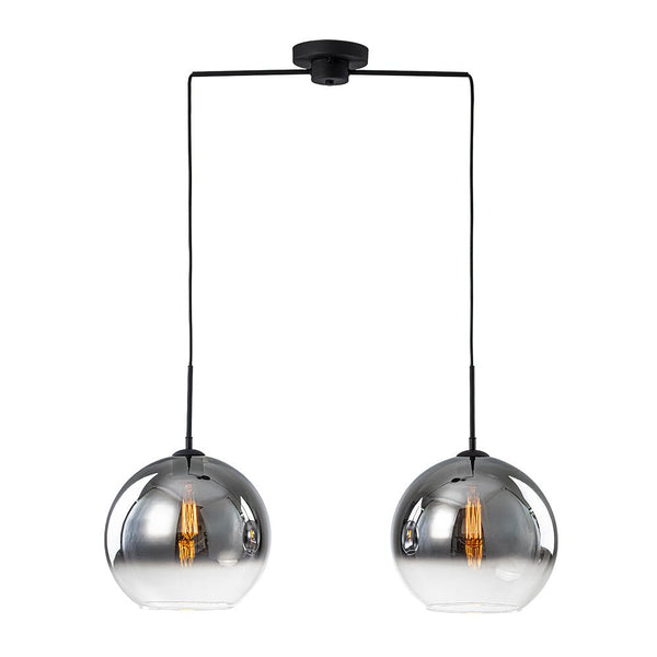 Chandelierias - 2 - Light Hand - blown Smoked Mirror Glass Drop Pendant - Chandeliers - Matte Black -