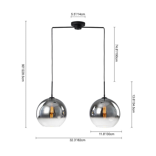 Chandelierias - 2 - Light Hand - blown Smoked Mirror Glass Drop Pendant - Chandeliers - Matte Black -