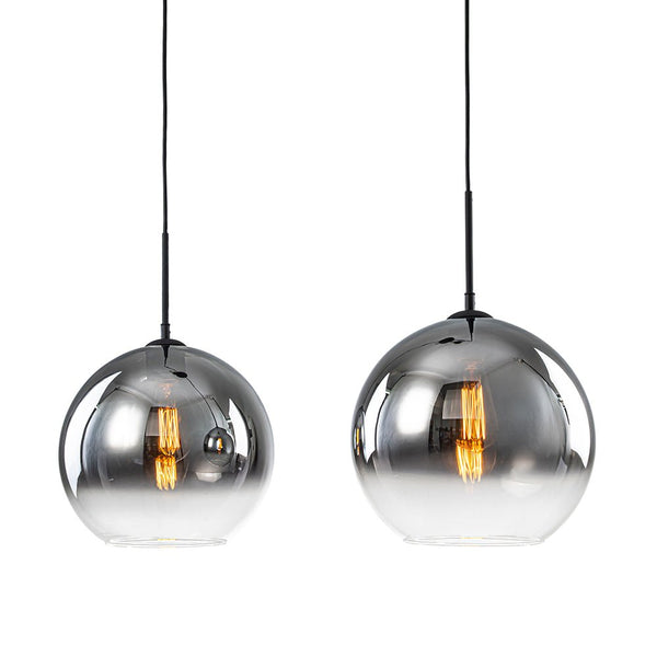 Chandelierias - 2 - Light Hand - blown Smoked Mirror Glass Drop Pendant - Chandeliers - Matte Black -