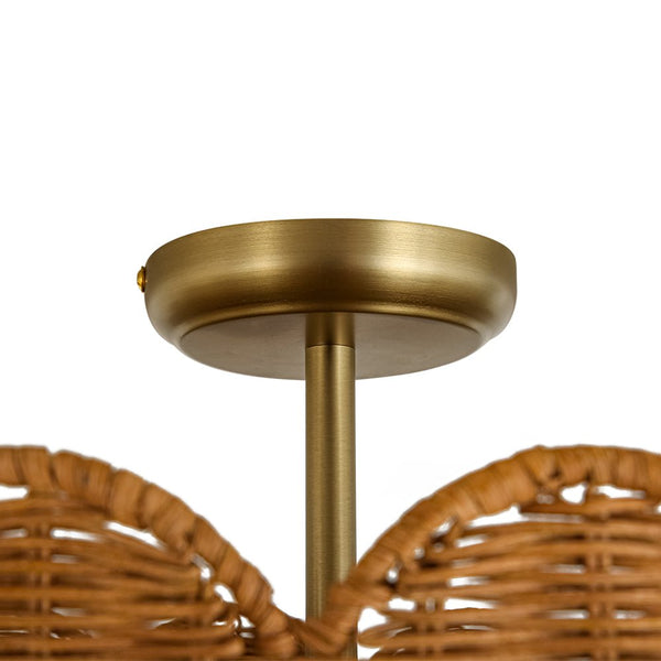 Chandelierias - 2 - Light Scalloped Tulip Woven Basket Semi - Flush Mount - Semi Flush - Brushed Brass -