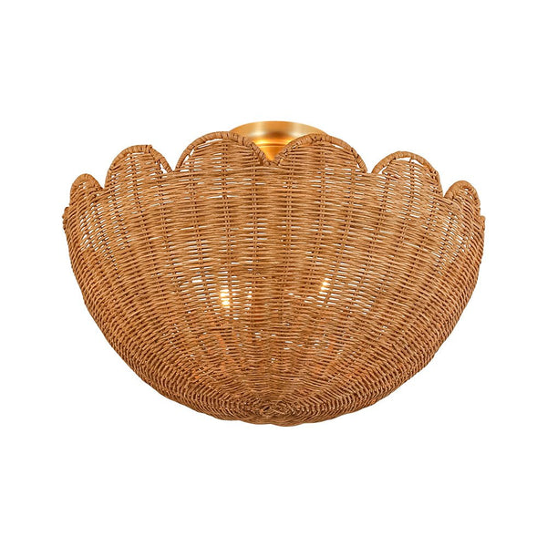 Chandelierias - 2 - Light Scalloped Tulip Woven Basket Semi - Flush Mount - Semi Flush - Brushed Brass -