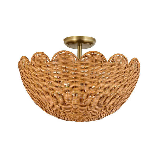 Chandelierias - 2 - Light Scalloped Tulip Woven Basket Semi - Flush Mount - Semi Flush - Brushed Brass -