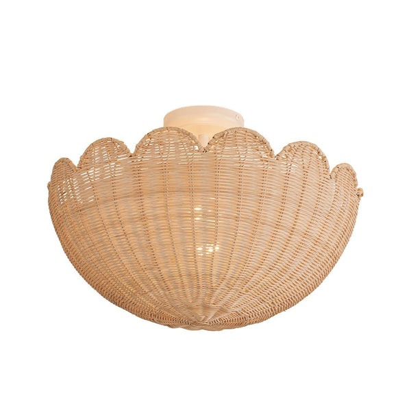 Chandelierias - 2 - Light Scalloped Tulip Woven Basket Semi - Flush Mount - Semi Flush - Brushed Brass (Back - order Late June) -