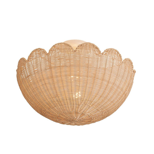 Chandelierias - 2 - Light Scalloped Tulip Woven Basket Semi - Flush Mount - Semi Flush - Brushed Brass (Back - order Late June) -