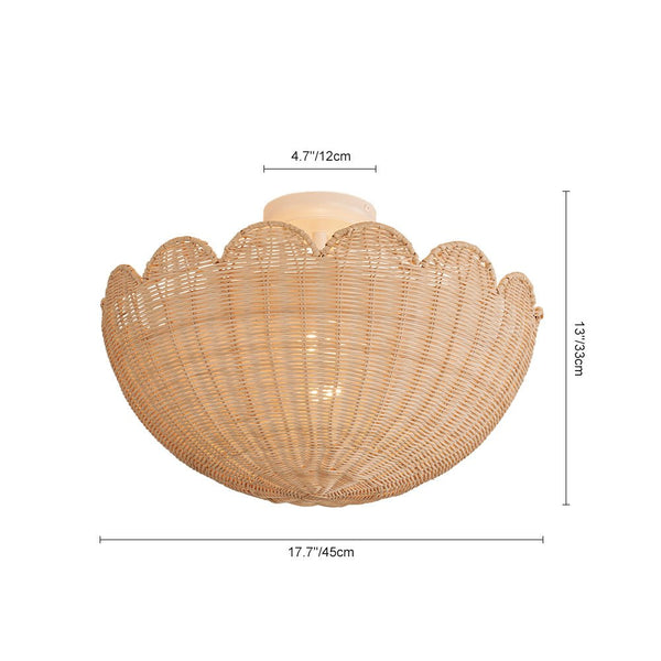 Chandelierias - 2 - Light Scalloped Tulip Woven Basket Semi - Flush Mount - Semi Flush - Brushed Brass (Back - order Late June) -